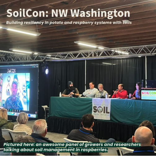 A panel of raspberry researchers seated at a table before an audience.